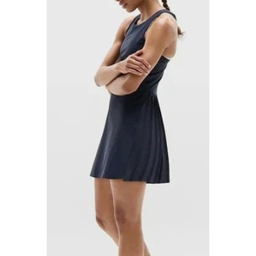 Athleta Match Point Pleated Dress Navy Blue X-Large Sleeveless Stretch Razorback - Picture 2 of 8
